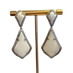 Kendra Scott Vintage Alexa Silver and Cream Geometric Earrings w/ Dustbag